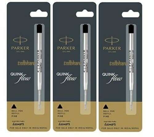 PARKER QUINK FLOW BALL PEN REFILLS - BLACK - MEDIUM AND FINE POINT- PACK OF 3