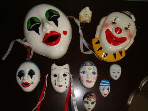 vintage COLLECTION of NINE PORCELAIN MASKS - 1 bid for all!!