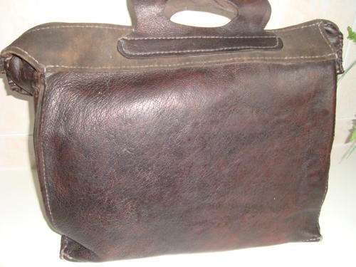 old SUEDE and COW LEATHER BRIEFCASE - stiched by hand
