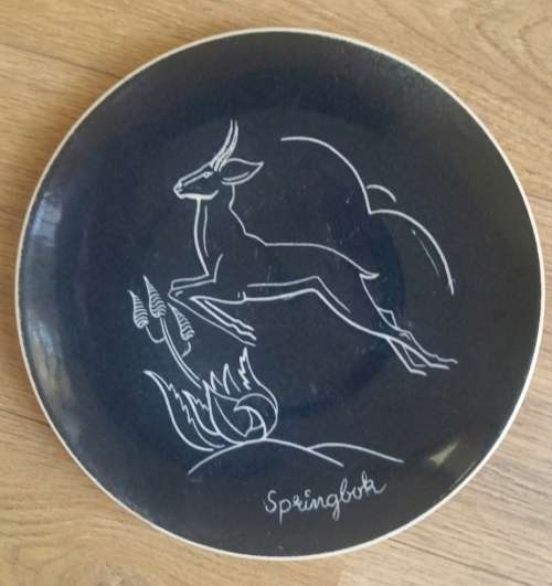 vintage DROSDY SPRINGBOK wall plate hand  decorated by KAY DUNCAN during the 1950s
