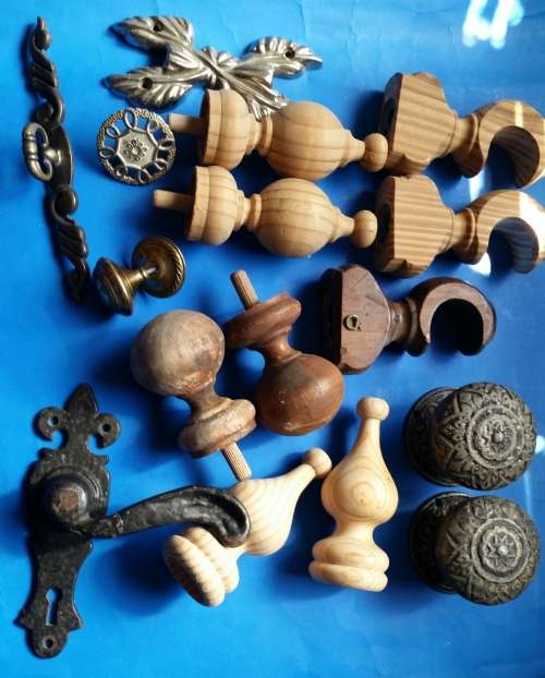 mixed lot of DOOR KNOBS...FLEUR DE LIS handle CURTAIN ROD KNOBS and DRAWER KNOBS