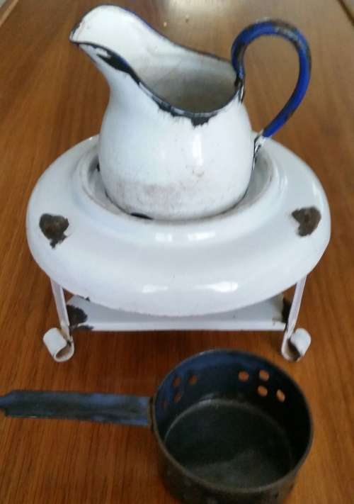 antique ENAMEL COAL WARMER