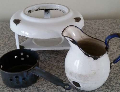 antique ENAMEL COAL WARMER