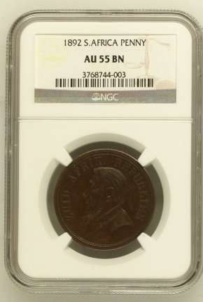 1892  ## ZAR  ##  PENNY  ##  NGC  graded    AU  55  BN   ##  WOW  WHAT  A  COIN  ##