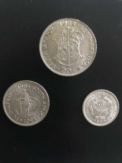 1964  5 / 10 / 20  CENTS  FIRST DECIMAL  VAN RIEBEECK  EXCELLENT  CONDITION