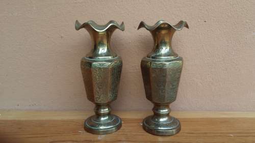 Pair of old brass vases.