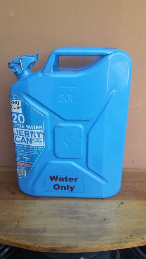 Blue jerry can.