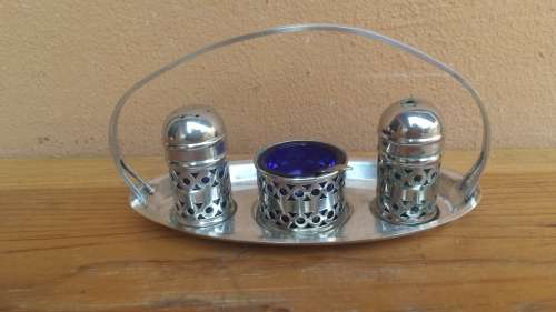 Lovely little silver plated condiment set.