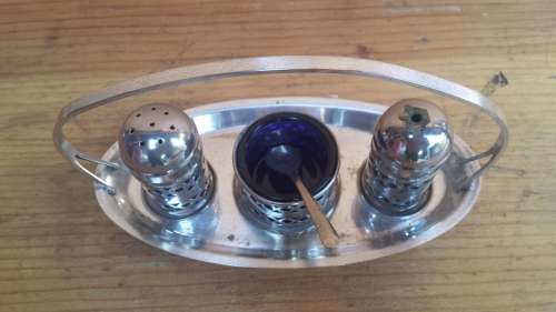 Lovely little silver plated condiment set.