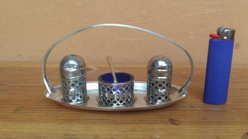 Lovely little silver plated condiment set.