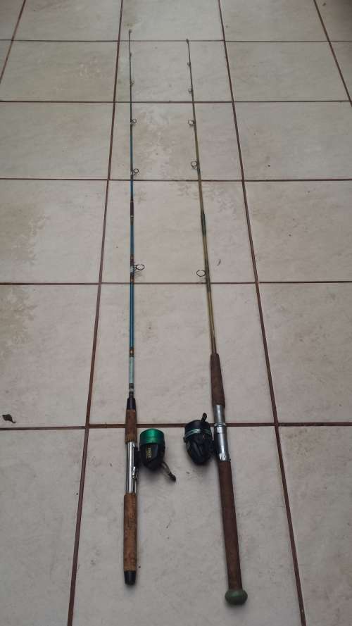 Pair of small bass rods & reels.