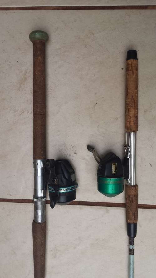 Pair of small bass rods & reels.
