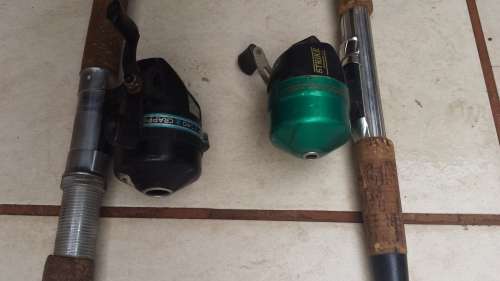 Pair of small bass rods & reels.