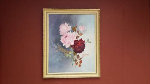 Beautiful pink & red roses oil painting.
