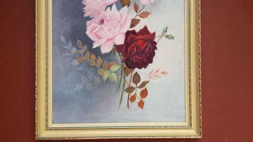 Beautiful pink & red roses oil painting.