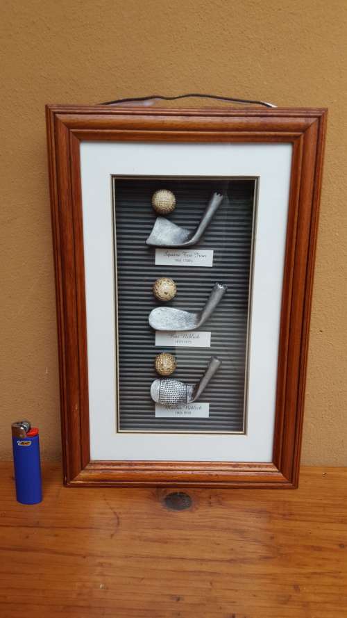 Awesome hanging golfing memorabilia.