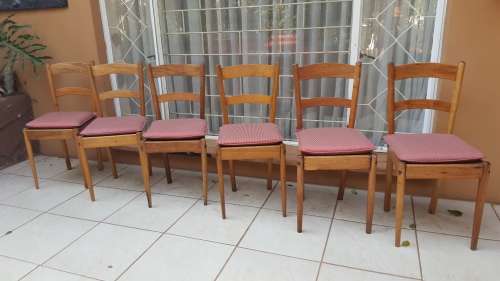 Set of 6 old wooden chairs.