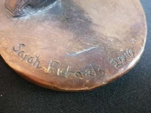 Solid bronze chameleon, sculpture by Sarah Richards.