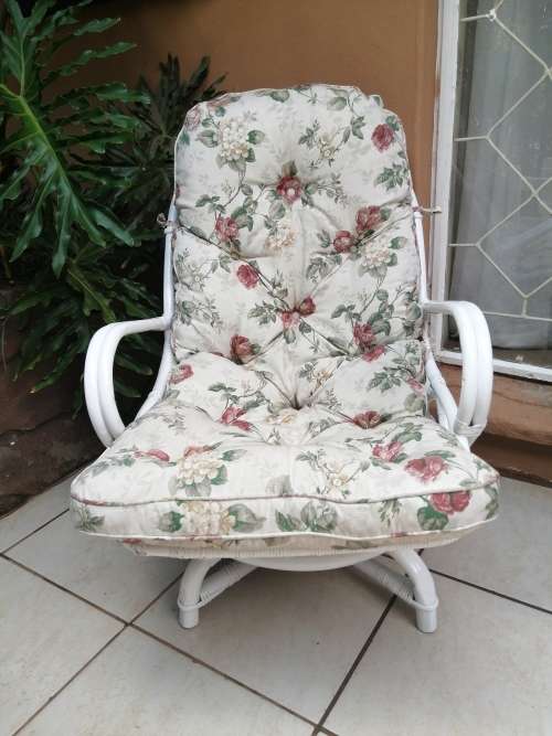 Beautiful old white cane chair.