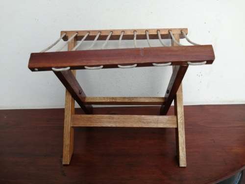 Awesome old solid wood fold up fishing stool.