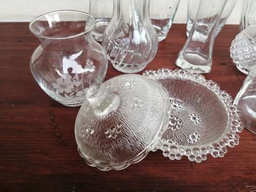 Lovely collection of glass vases, dishes and bowls.