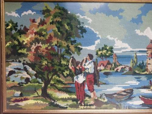 Lovely, large water scenery tapestry.