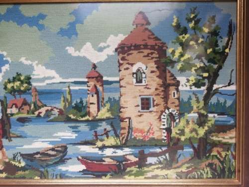 Lovely, large water scenery tapestry.