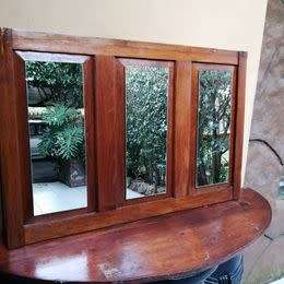 Beautiful, large solid oak mirror.