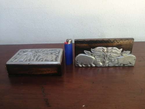Old stamp box and letter holder set.