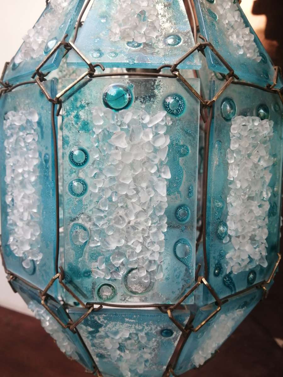 Beautiful frosted blue glass ceiling light.