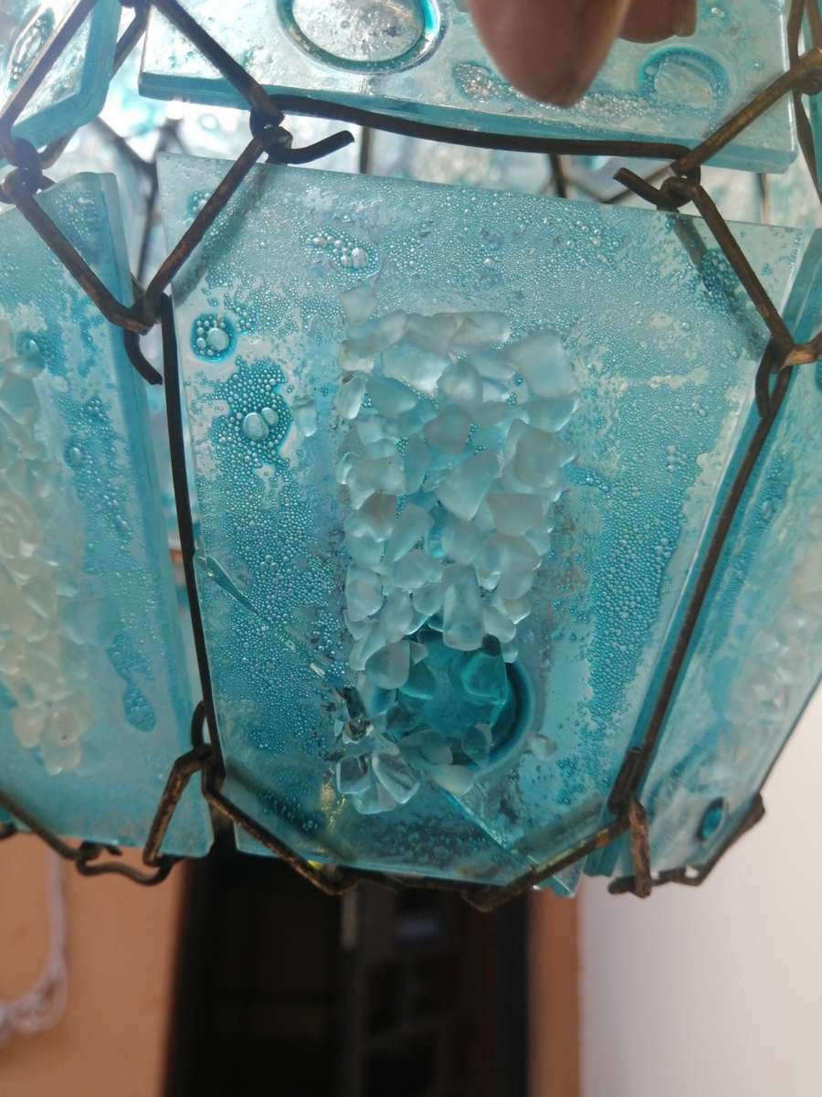 Beautiful frosted blue glass ceiling light.