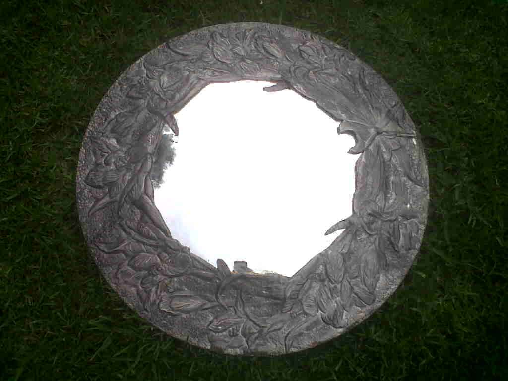 VERY OLD ROUND PEWTER MIRROR