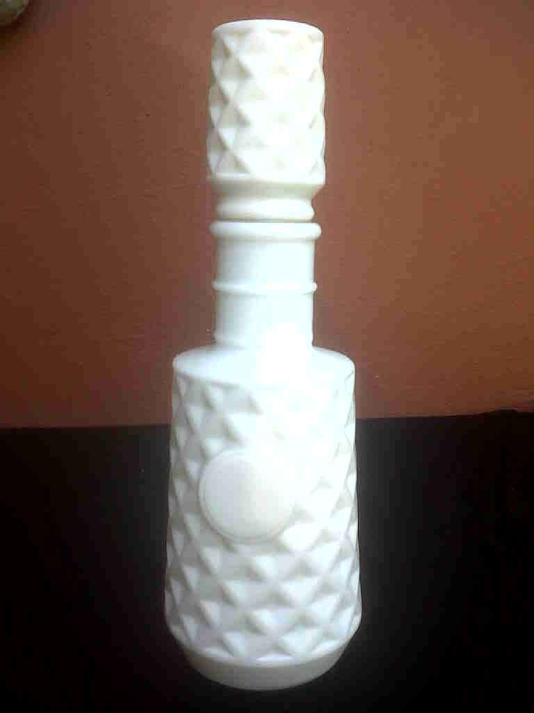 OLD MILK GLASS DECANTER.