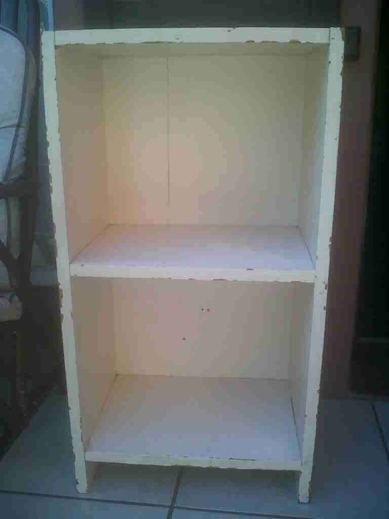 Old painted wood box shelf.