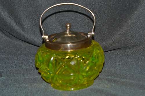 VINTAGE VASELINE GLASS SUGAR/JAM JAR