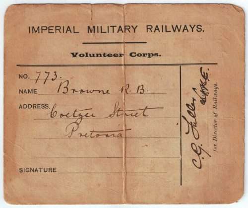 Imperial Military Railways Volunteer Corps Pass