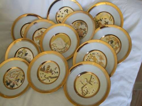 12 Chokin Plates from the Hamilton Collection "Japanese Floral Calendar"