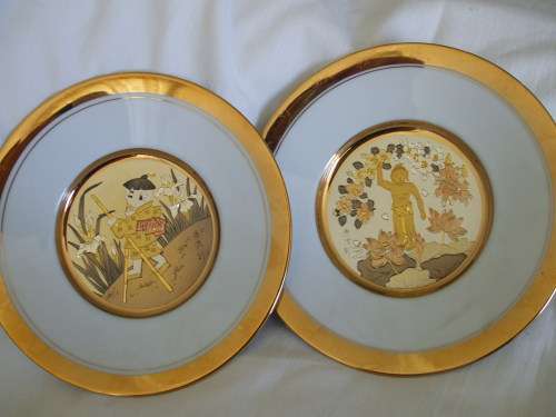 12 Chokin Plates from the Hamilton Collection "Japanese Floral Calendar"