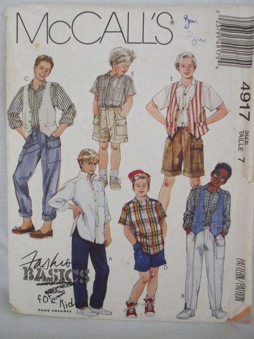 McCalls Boys Vest, Shirt, Pants & Shorts Pattern size 7 (unused)