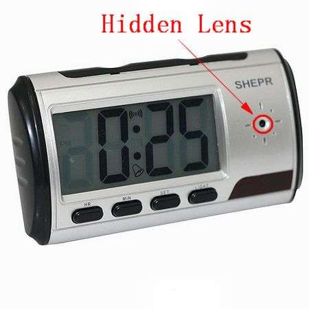 Stylish Digital Bedside or Desk Clock with Spy Video Camera - Uses Micro SD card
