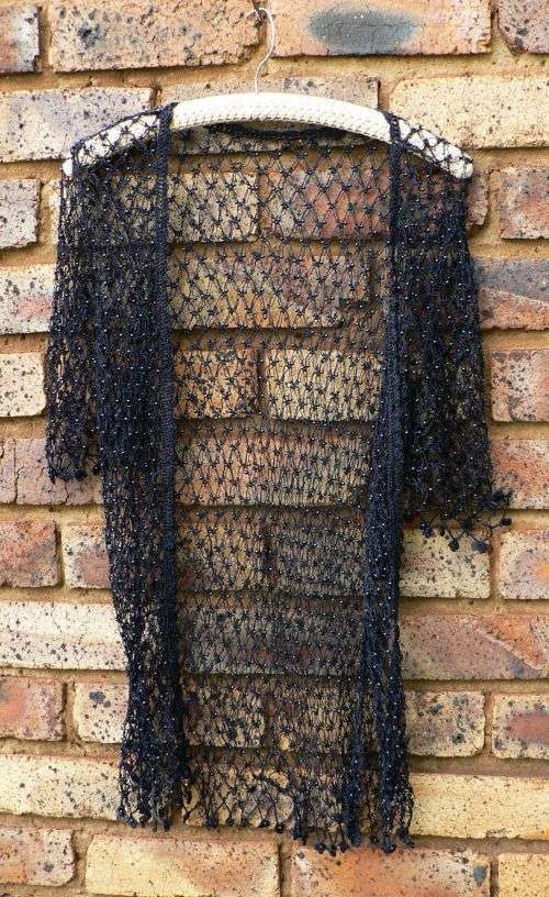 Vintage beaded crochet navy blue gilet top with short sleeves - Free size