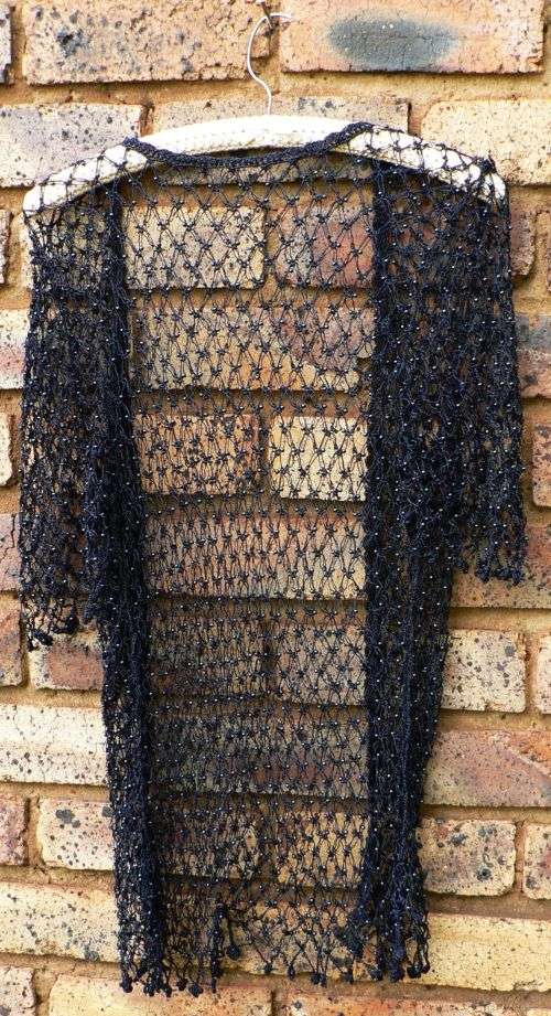 Vintage beaded crochet navy blue gilet top with short sleeves - Free size