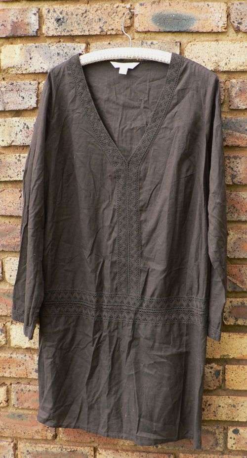 Vintage Accessorize long brown tunic top with long sleeves and trim - XL