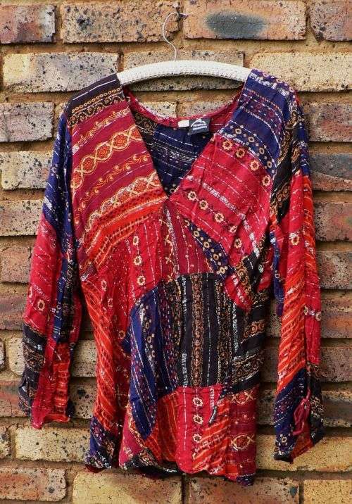 Himalayan Handmades long boho patchwork tunic top with long sleeves - Made in Nepal - XL