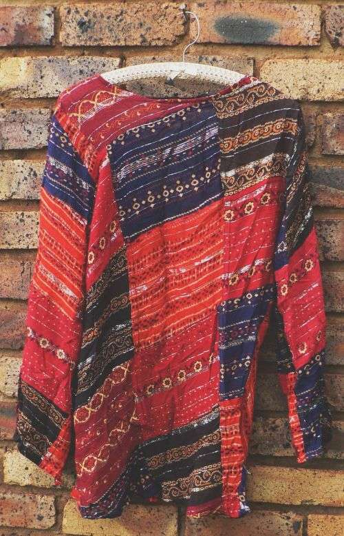 Himalayan Handmades long boho patchwork tunic top with long sleeves - Made in Nepal - XL