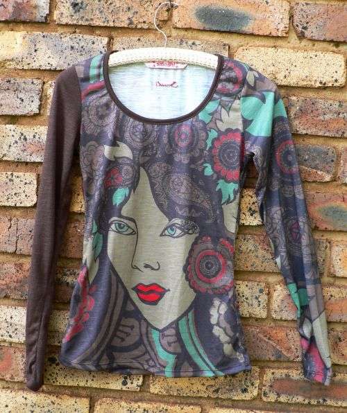 Smash T-shirt top with long sleeves (brown) - Size S