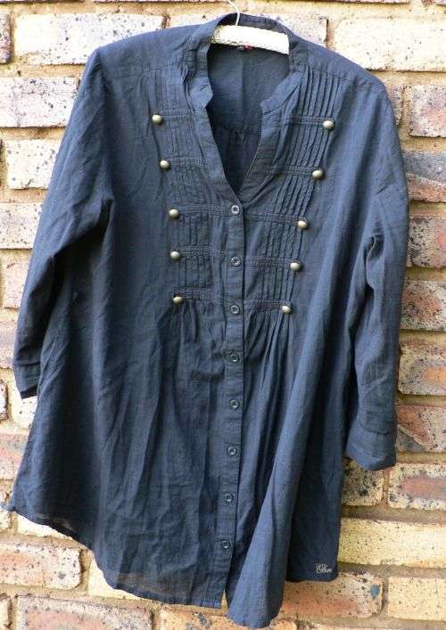 OBR Button front long tunic top (black) - Size 40.