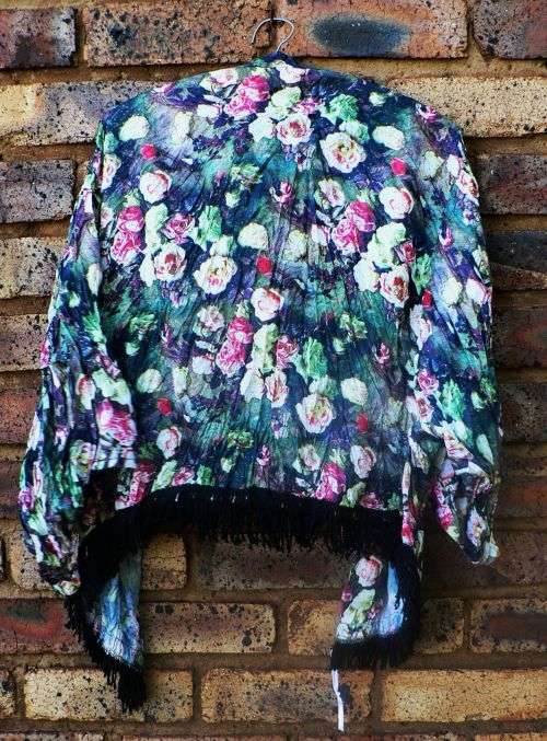 Green floral fringed jacket top - Free size