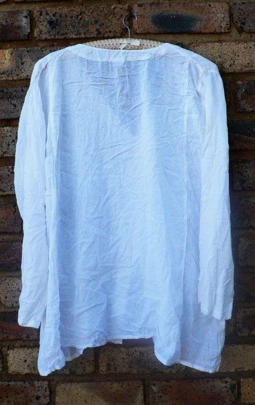 White Indian long-sleeved button-down tunic top with embroidery - Free size