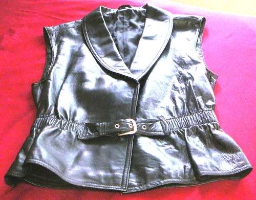 Ladies black genuine leather waistcoat - Size 12